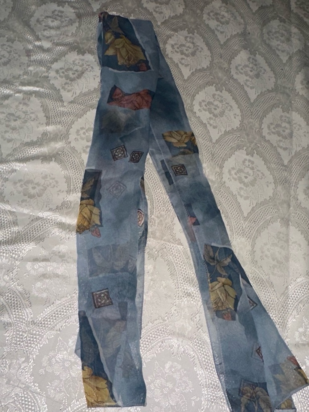Light Blue Floral Sheer Scarf Belt for Women - Skinny Pants Accessory